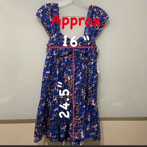 Free People; Blue Pattern Play Linen Floral ;Ruffle Mini Dress; Size  Small,. - Picture 9 of 9
